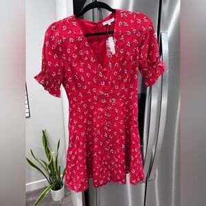 Madewell Floral Red 100%Silk Dress NWT